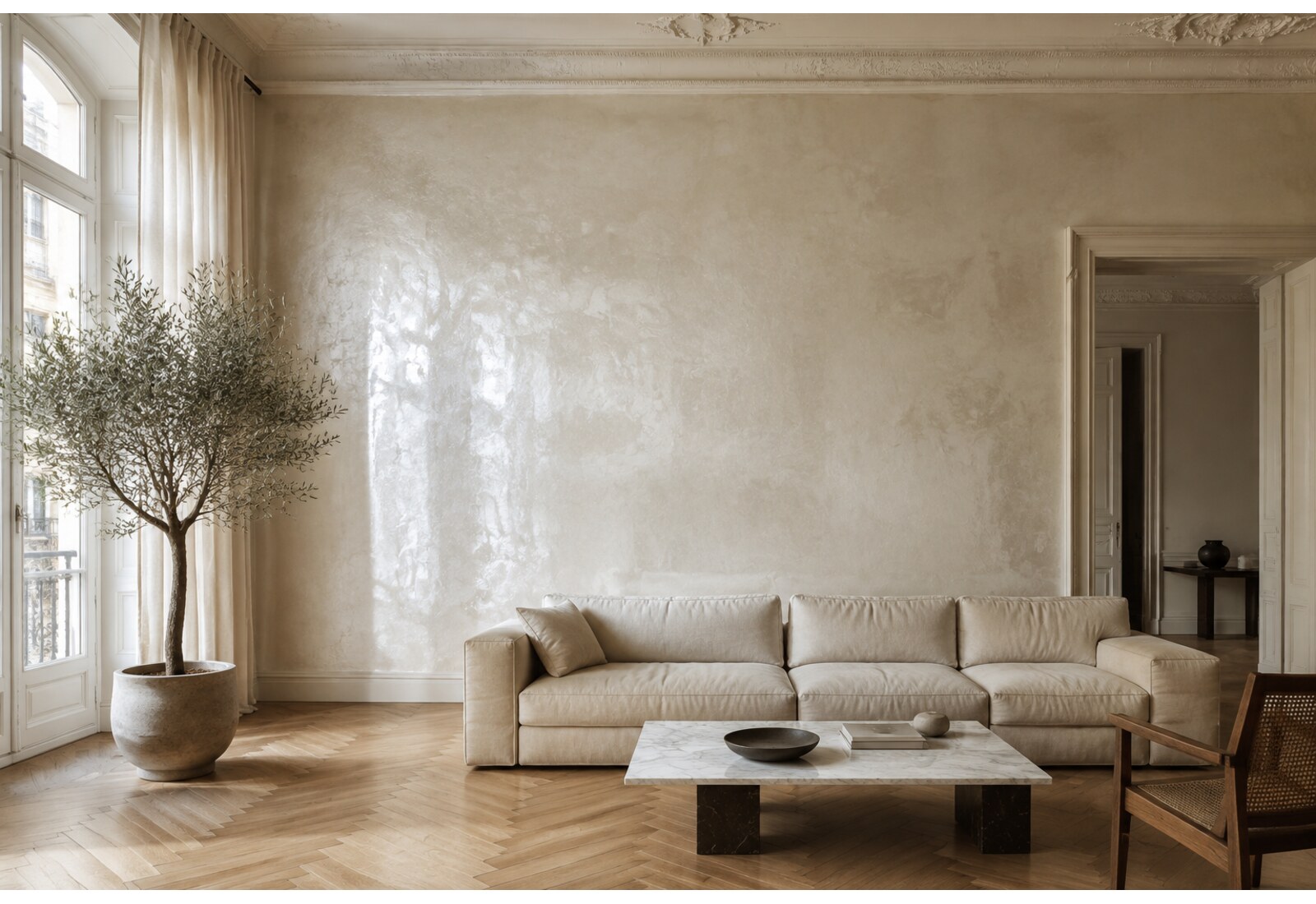 Soggiorno: finiture decorative applicate a mano