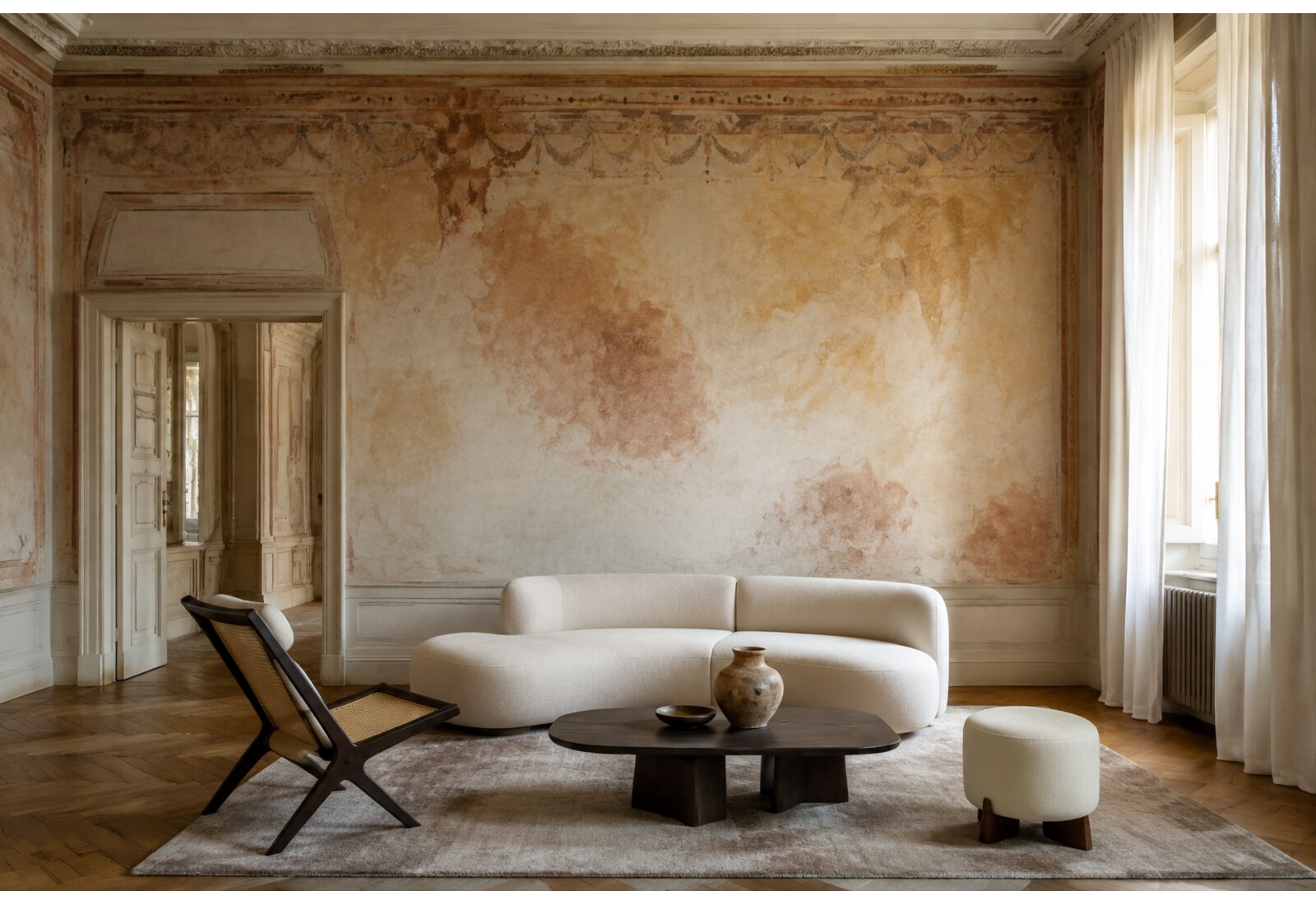 Affresco e decori a mano applicato su una parete intera